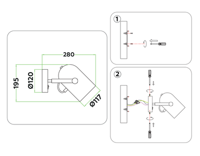 Накладной спот с выключателем в стиле лофт TR8204 BK черный E27 max 40W D117*280