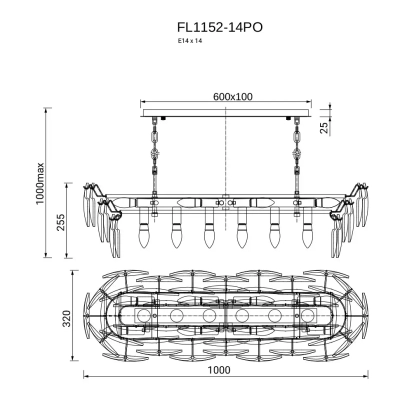 Люстра подвесная Infinita FL1152-14PO, E14х14