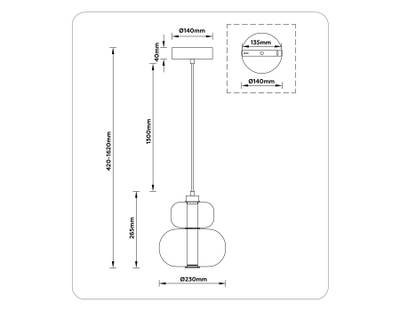 Светильник светодиодный подвесной LH11052 BK/SM черный/дымчатый 12W 3000K D230*265