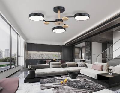 Светильник светодиодный подвесной FL4857/3 BK/WD черный/дерево 54W 3000-6000K D660*170 (без ПДУ)