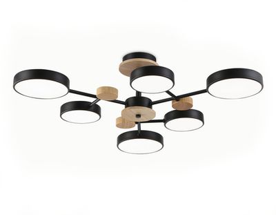 Светильник светодиодный подвесной FL4863/6 BK/WD черный/дерево 90W 3000-6000K D750*180 (без ПДУ)