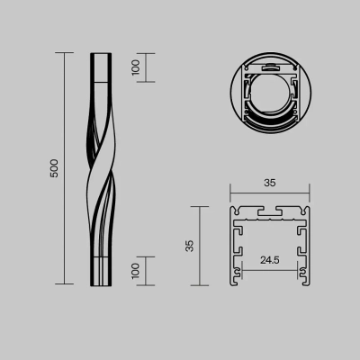 Радиусный профиль 35x35 Скрученный 180° черный, ALM-3535R-B-T-180°-0.5M. TM Maytoni