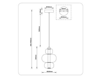 Светильник светодиодный подвесной LH11057 BK/SM черный/дымчатый 18W 3000K D230*350
