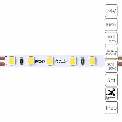 Светодиодная лента 24V 9,6W/m 4000К 5м Arte Lamp TAPE A2412005-02-4K, LED