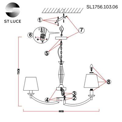 SL1756.103.06 Светильник подвесной ST-Luce Хром/Светло-серый E14 6*40W