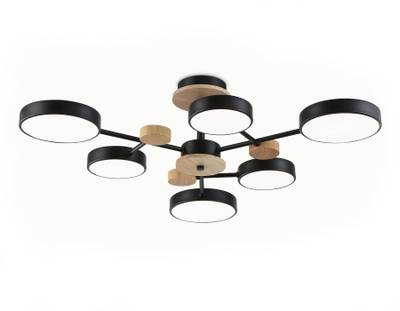 Светильник светодиодный подвесной FL4863/6 BK/WD черный/дерево 90W 3000-6000K D750*180 (без ПДУ)