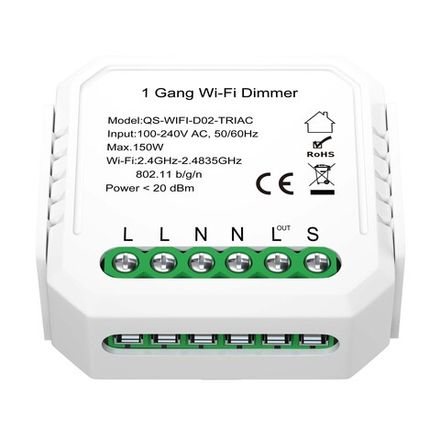 ST9000.500.01C WIFI реле 1 канал, 10A Белый - -*Max 2300W/250W - Ra  IP20 L46xW46xH18 100-240V
