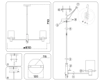 Светильник подвесной LH57033/8 BS/SM латунь/дымчатый E14/8 max 40W D830*710
