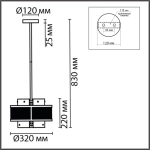 8007/3 MODERNI LN26 296 черный/черный, золотой металл/металл, стекло Подвесной светильник Е14 3*40W 220V ZARINA