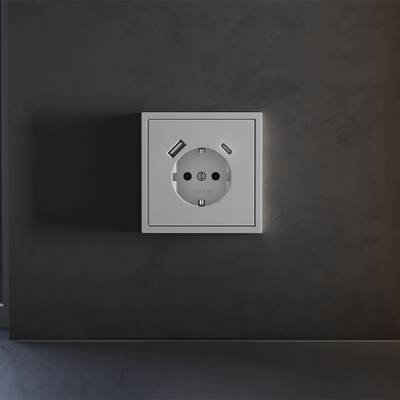 VLS001016 Накладка для розетки с заземлением и защитными шторками, с USB A+C, S70 (серый). (ТМ Maytoni)