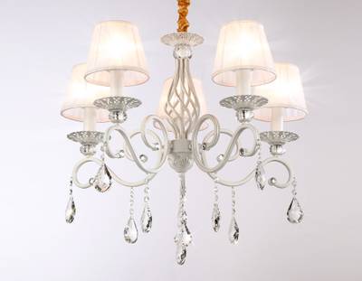 Подвесная люстра с абажурами и хрусталем TR4547/5 WH/SL белый/серебро E14/5 max 40W D565*500