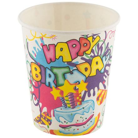 Набор бумажных стаканов "Happy Birthday" 6 шт (Минимальная отгрузка 12 шт)