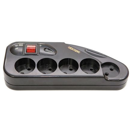 Фильтр сетевой VEKTOR Z, 4 роз. c/з, + 1 роз б/з,  5,0м (3,5кВт, 16А), черный