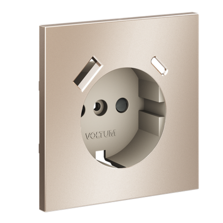 VLSM001010 Накладка для розетки с заземлением и защитными шторками, с USB A+C, S70 Metal (платина). (ТМ Maytoni)