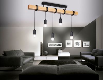 Подвесной светильник в стиле лофт TR8183/5 BK/LW черный/светлое дерево E27*5 max 40W 800*50*420