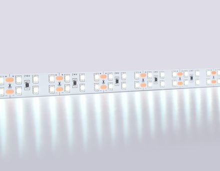 Светодиодная лента двухрядная GS3603 2835 204Led/ 20W m/ 24V IP20 6500K/ 5000*14*1.2mm/ кратность резки 72mm (2 конт.)
