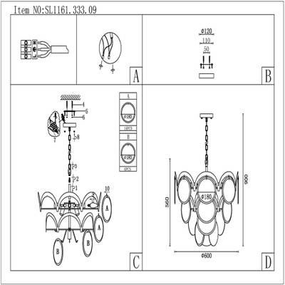 SL1161.333.09 Люстра подвесная ST-Luce Латунь/Янтарный E14 9*60W