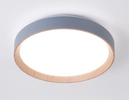 Потолочный светодиодный светильник с пультом FZ1320 GR/LWD серый/светлое дерево IP20 41W 3000-6400K D390*70 (ПДУ ИК)