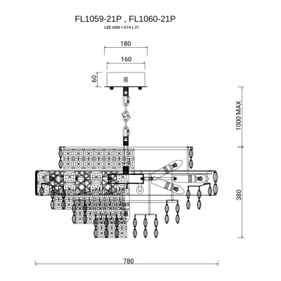 Люстра подвесная Majeste Chrome FL1059-21P, E14х21