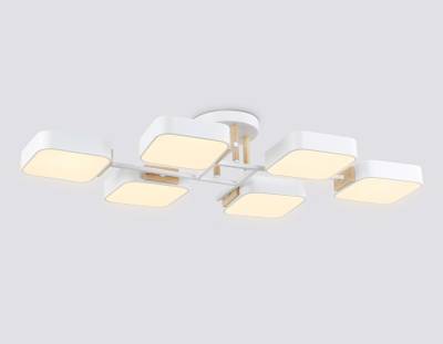 Светильник светодиодный подвесной FL4886/6 WH/WD белый/дерево 108W 3000-6000K 850*430*140 (без ПДУ)