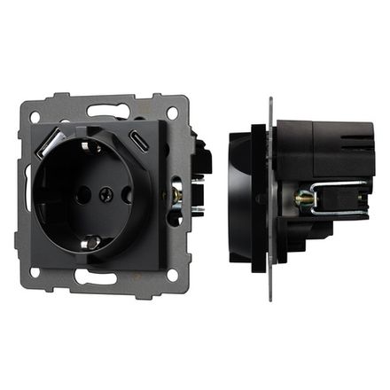 Механизм розетки с USB зарядкой SCT-MUAC-PL-BK-V (250V, 16A) (Arlight, -)