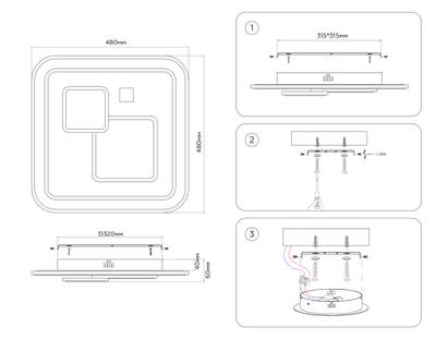 Настенно-потолочный светодиодный светильник с пультом FA7712 WH белый 3000K-6400K 99W 480*480*60 (ПДУ РАДИО 2.4G)