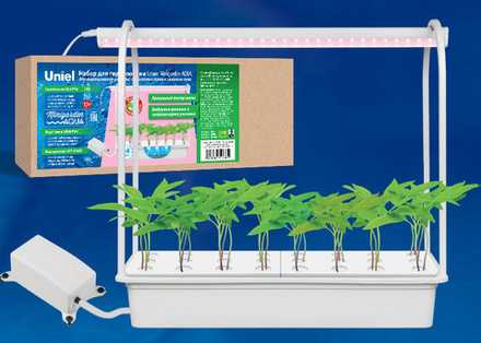 ULT-P44C-10W/SPLE IP20 AQUA WHITE Набор для гидропоники "Минисад AQUA", светильник для растений светодиодный с подставкой и компрессором. Спектр для фотосинтеза. Белый. TM Uniel