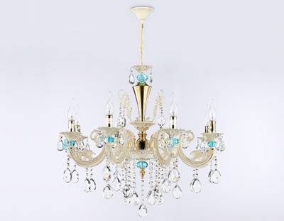 Подвесная люстра с хрусталем TR4926/8 GD/WH/CL золото/белый/прозрачный E14*8 max 40W D740*630