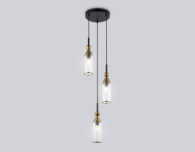 Светильник подвесной LH55252/3 BK/BS/CL черный/латунь/прозрачный E14*3 max 40W D230*1200