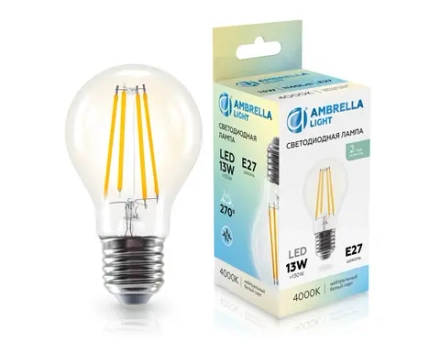 Лампа светодиодная Filament 601314 LED A60 13W E27 4000K 220-240V
