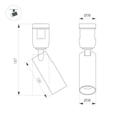 Светильник ART-APRIORI-SPOT-TURN-R38-8W Warm3000 (BK, 36 deg, 48V) (Arlight, IP20 Металл, 3 года)