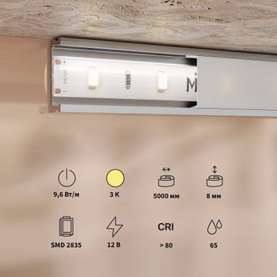 Светодиодная лента Base 12В 2835 9,6Вт/м 3000K 5м IP 65 201174. TM Maytoni