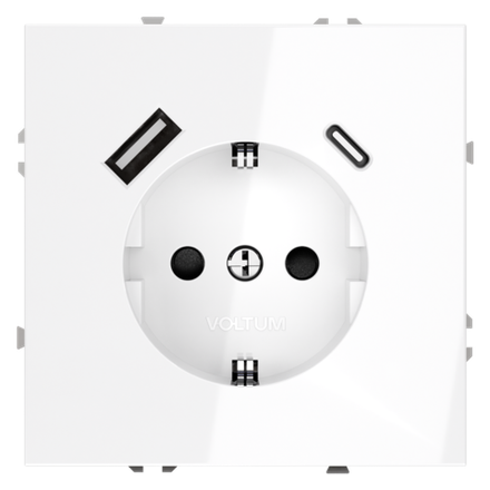 VLS040501 Розетка встраиваемая VOLTUM S70 с заземлением и защитными шторками, 16А, с USB, A+С, (белый глянцевы (ТМ Maytoni)