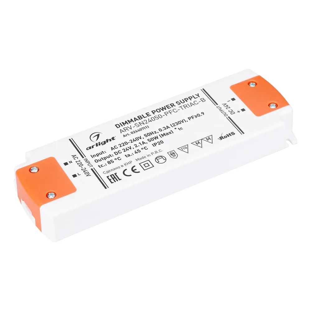 Блок питания ARV-SN24050-PFC-TRIAC-B (24V, 2.1A, 50W) (Arlight, IP20 Пластик, 3 года) Блок питания ARV-SN24050-PFC-TRIAC-B (24V, 2.1A, 50W) (Arlight, IP20 Пластик, 3 года)