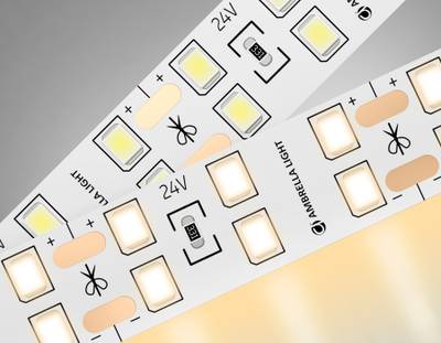 Светодиодная лента двухрядная GS3601 2835 204Led/ 20W m/ 24V IP20 3000K/ 5000*14*1.2mm/ кратность резки 72mm (2 конт.)
