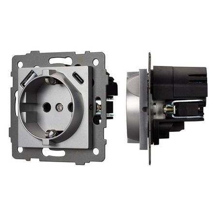 Механизм розетки с USB зарядкой SCT-MUAC-PL-GR-V (250V, 16A) (Arlight, -)
