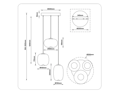 Светильник светодиодный подвесной LH11099/3 BK/SM черный/дымчатый 12W 3000K D350*1505