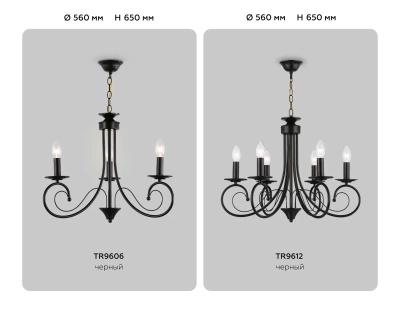Светильник подвесной TR9612/6 BK черный E14/6 max 40W D560*650