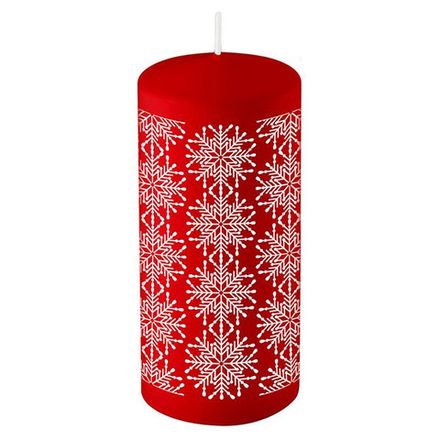 Свеча Deco Christmas 50х100 мм Новогодние снежинки (белые на бордовом)