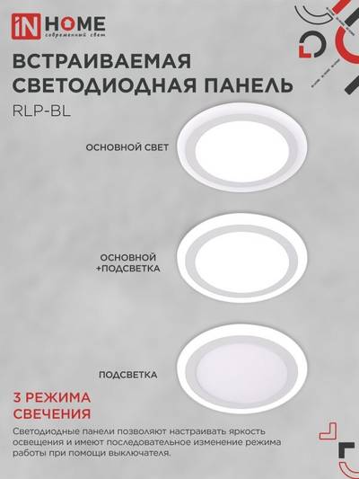 Светильник светодиодный RLP-BL 24Вт 4000К IP20 1440лм 230В 245мм круглый встраив. с подсветкой панель бел. IN HOME 4690612032986