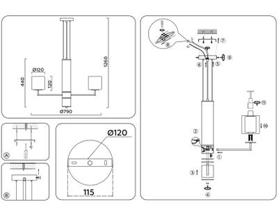 Светильник подвесной LH56003/7 СH/FR хром/белый матовый E14*7 max 40W D790*1260