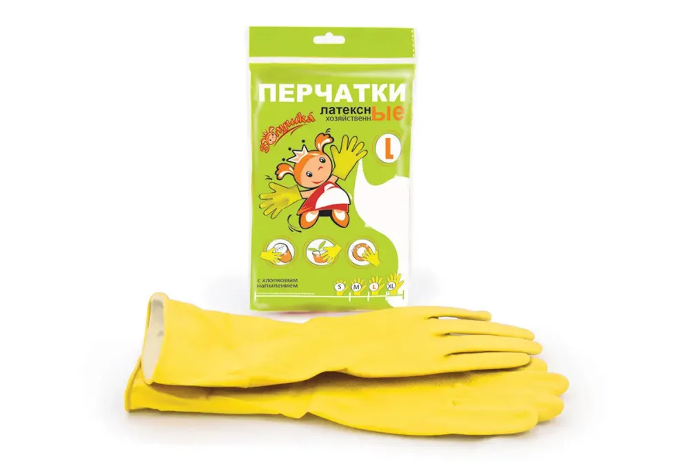 Перчатки хозяйственные "Золушка" латексные желтые, L