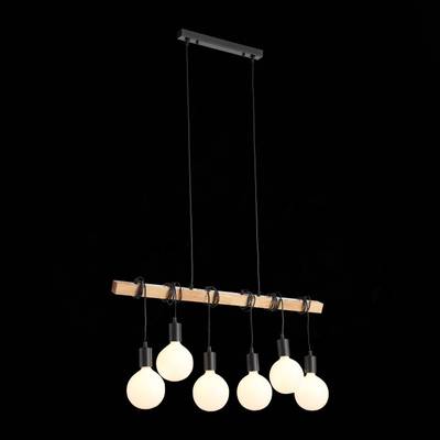 SL1142.403.06 Светильник подвесной Черный, Светлое дерево E27 6*60W