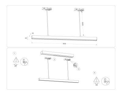 Светильник светодиодный трековый GL6785 BK черный LED 24W 3000K 600*22*1025