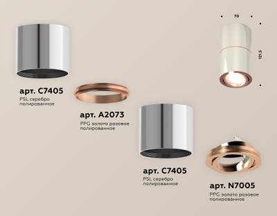 Комплект накладного поворотного светильника XS7405080 PSL/PPG серебро полированное/золото розовое полированное MR16 GU5.3 (C7405, A2073, C7405, N7005)