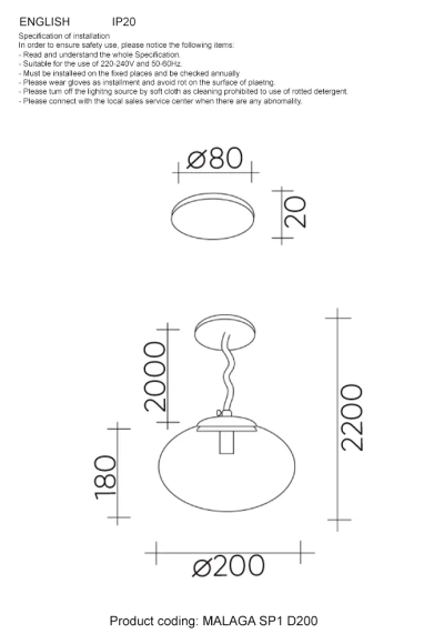 Светильник подвесной Crystal Lux MALAGA SP1 D200 COOPER 0866/201