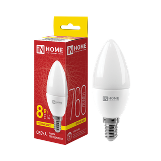 Лампа светодиодная LED-СВЕЧА-VC 8Вт свеча 3000К тепл. бел. E14 760лм 230В IN HOME 4690612020426