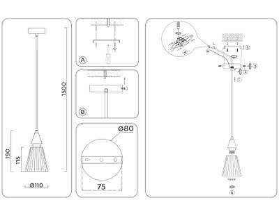 Светильник подвесной LH58111 BK/LW/SM черный/светлое дерево/дымчатый E14 max 40W D110*1500