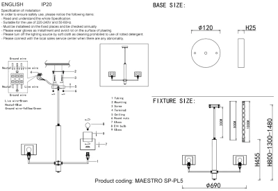 Люстры Crystal Lux MAESTRO SP-PL5 GOLD 2290/305
