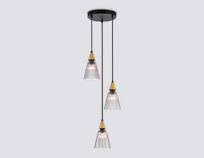 Светильник подвесной LH58112/3 BK/LW/SM черный/светлое дерево/дымчатый E14*3 max 40W D270*1200